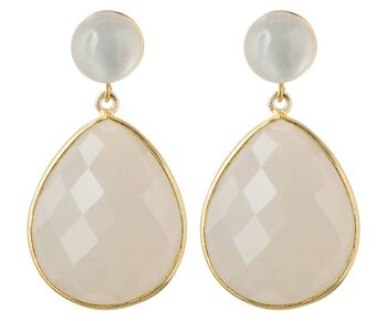 Boucles d'oreilles pour femmes Gemshine avec trop de pierres précieuses de jade blanc de 1 pouce 4