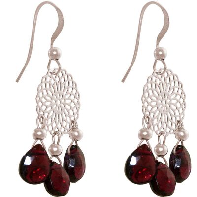 Gemshine women's earrings with mandalas and garnet chandelier