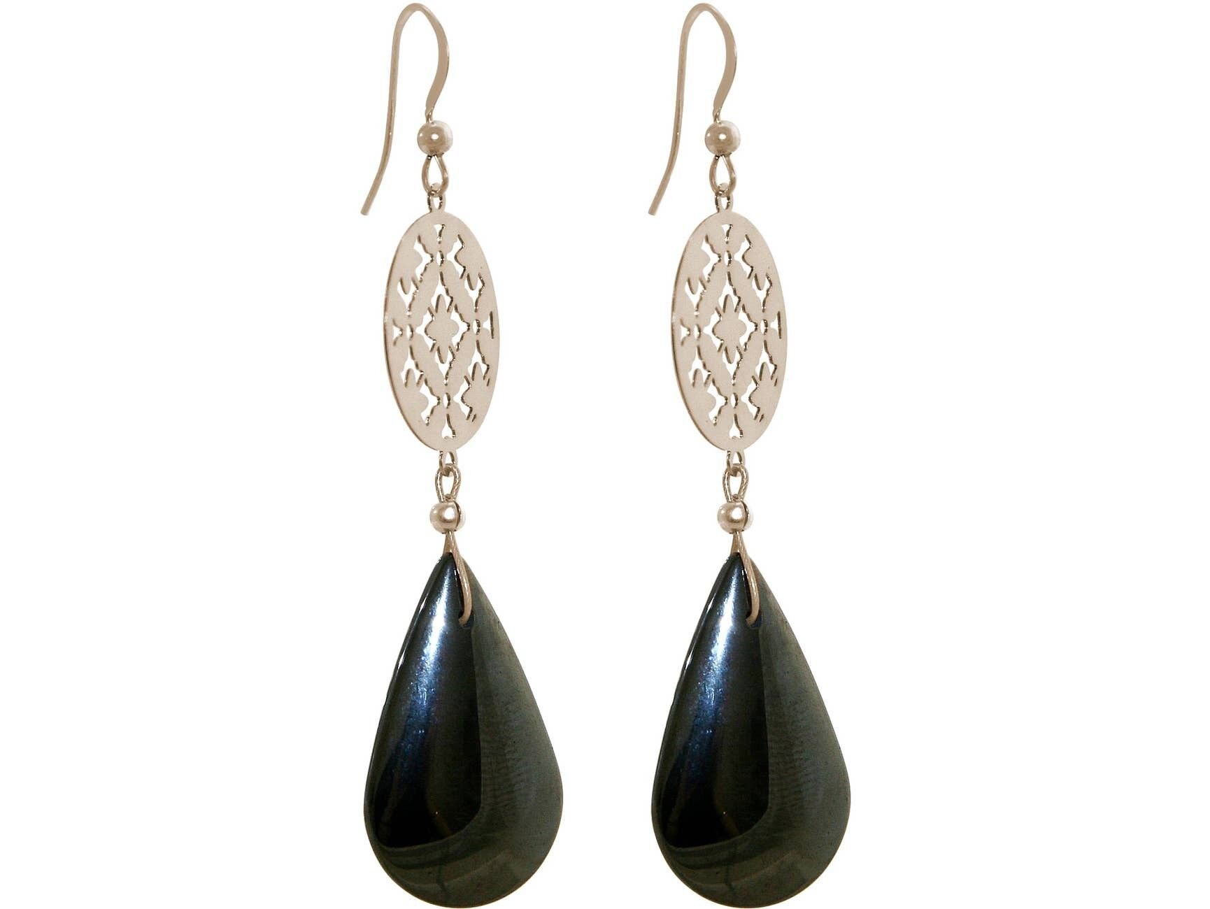 Gemshine Damenohrringe mit Mandalas und Hämatit Edelstein