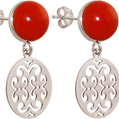 Gemshine women's earrings with mandalas and carnelian cabochon