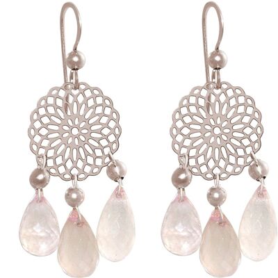 Boucles d'oreilles femme Gemshine avec mandalas et quartz rose