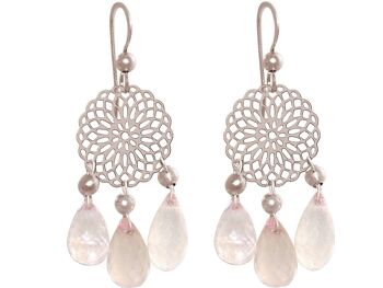 Boucles d'oreilles femme Gemshine avec mandalas et quartz rose 1