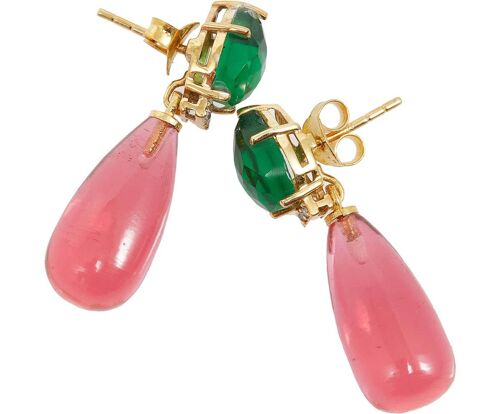 Gemshine Drop Ohrhänger mit grünen und rosa Turmalin Quarz