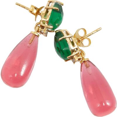 Boucles d'oreilles pendantes Gemshine avec quartz tourmaline verte et rose