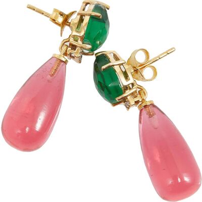 Gemshine Drop Earrings with Green and Pink Tourmaline Quartz