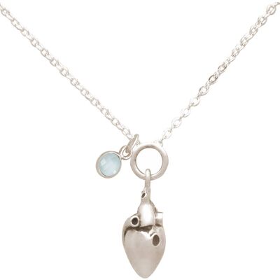 Collier Gemshine coeur anatomique 3-D CHALCEDONE médecin