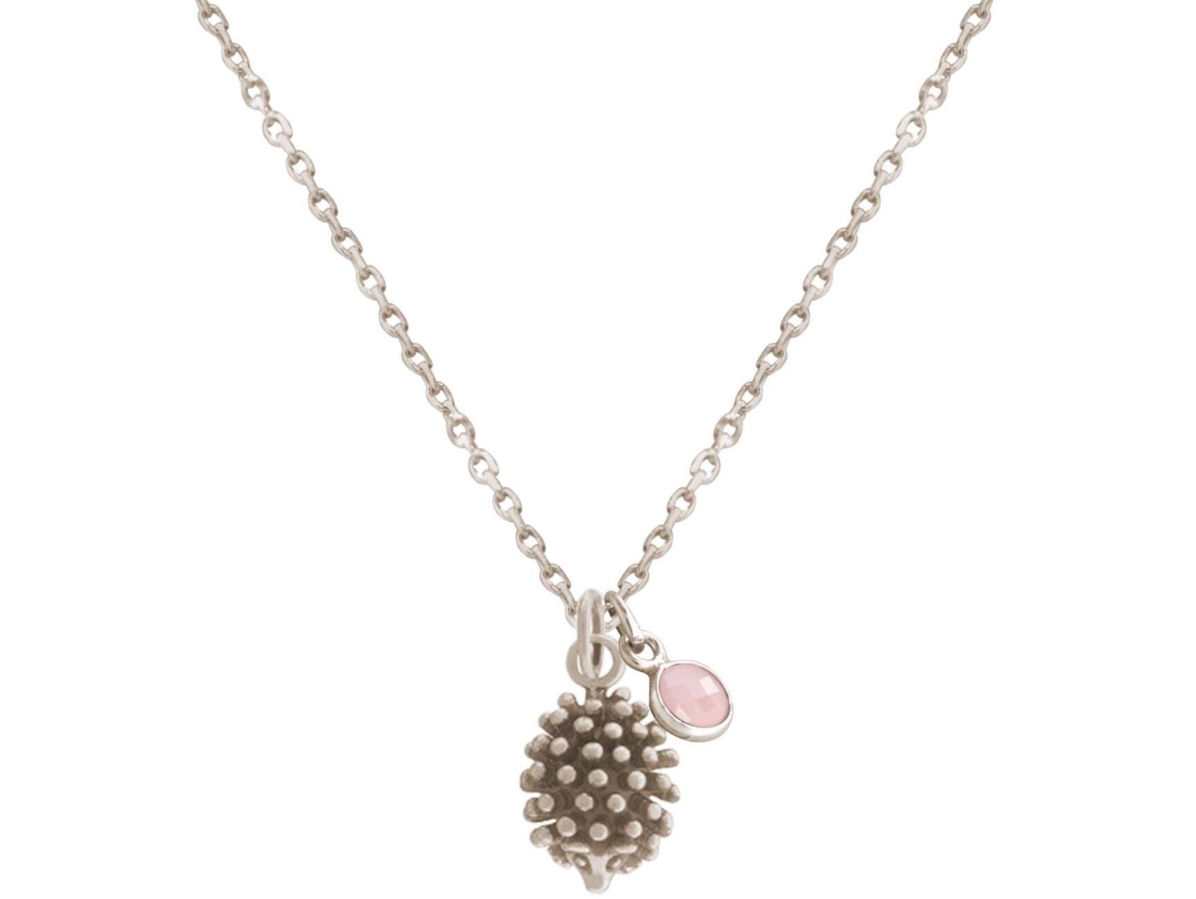 Collana Gemshine 3-D HEDGEHOG, foresta e riccio, quarzo rosa