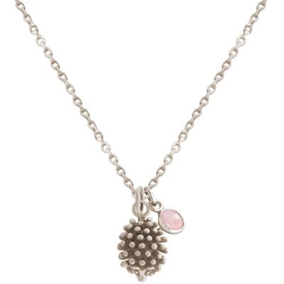 Gemshine necklace 3-D HEDGEHOG, forest and hedgehog, rose quartz