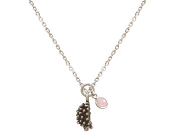 Collier Gemshine 3-D HEDGEHOG, forêt et hérisson, quartz rose 2