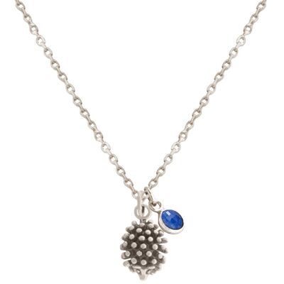 Gemshine necklace 3-D HEDGEHOG, forest and hedgehog, sapphire
