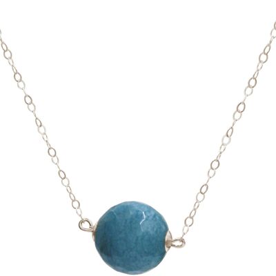 Gemshine Necklace 3-D Ball Denim Blue Chalcedony