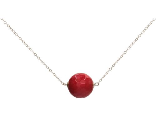 Gemshine Halskette 3-D Kugel fuchsia roter Jade Edelstein