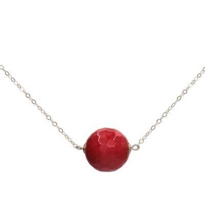 Collar Gemshine bola 3-D de piedra preciosa de jade rojo fucsia