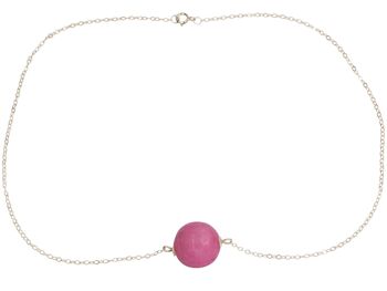 Collier Gemshine boule 3-D de pierre gemme de calcédoine rose 3