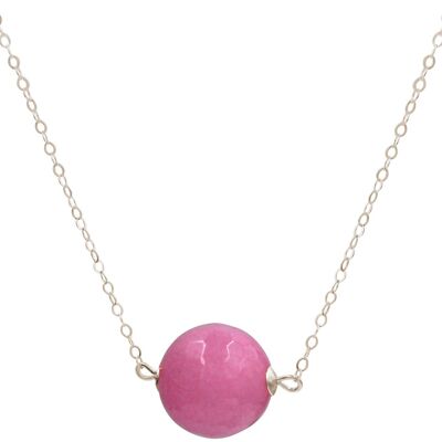 Collar Gemshine Bola tridimensional de piedra preciosa de calcedonia rosa