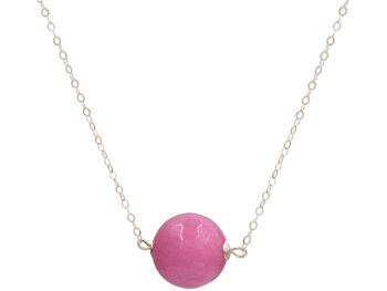 Collier Gemshine boule 3-D de pierre gemme de calcédoine rose 1