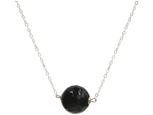 Gemshine Halskette 3-D Kugel schwarzer Onyx Edelstein