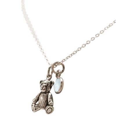 Gemshine necklace 3-D teddy bear CHALCEDON pendant 925