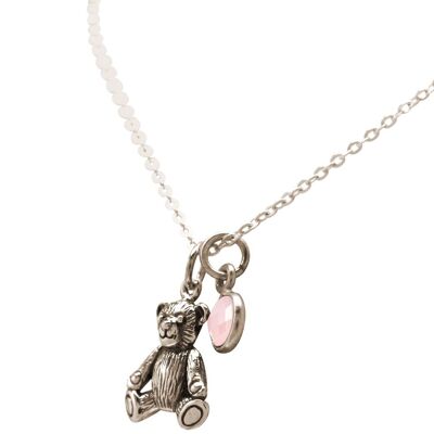 Gemshine necklace 3-D teddy bear ROSE QUARTZ pendant 925