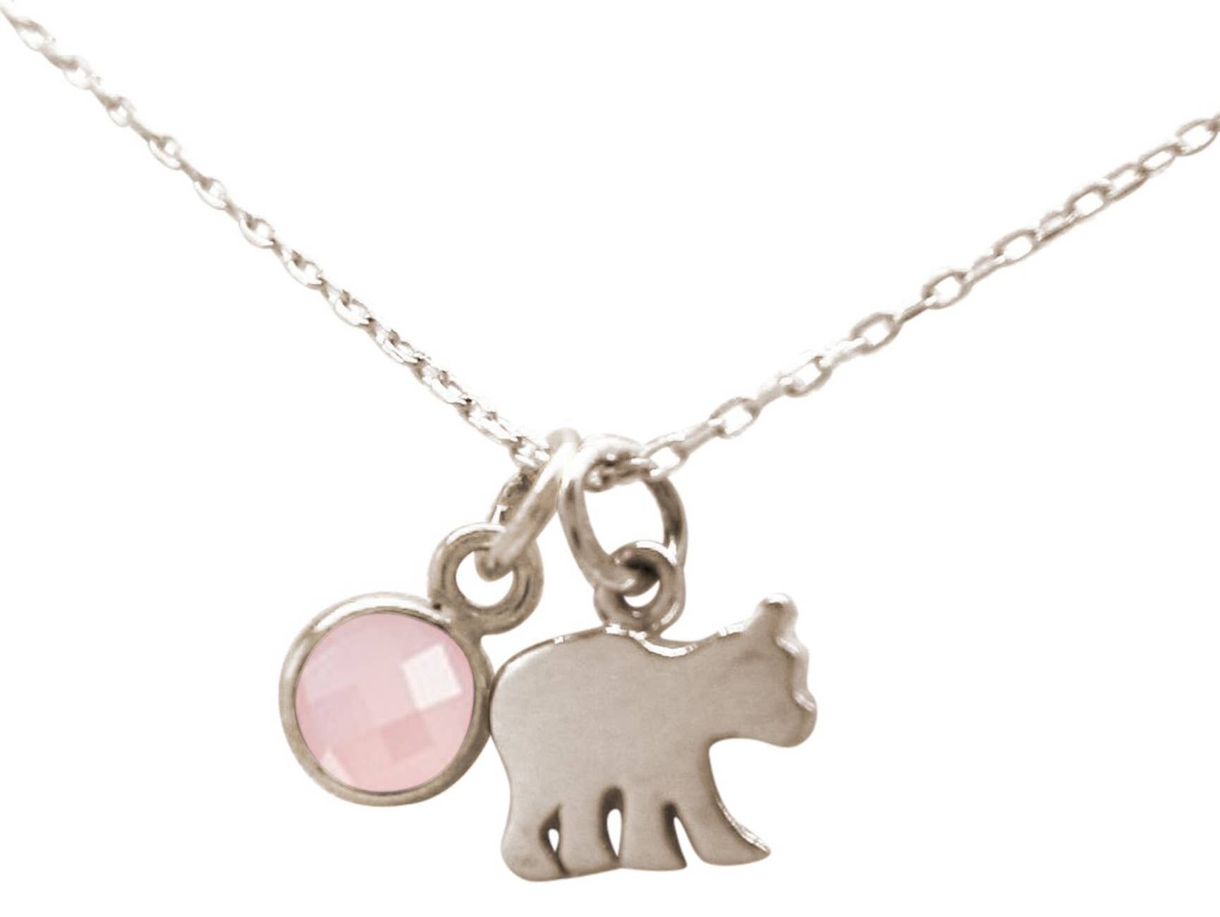 Gemshine Halskette Baby Bär ROSENQUARZ Anhänger 925 Silber