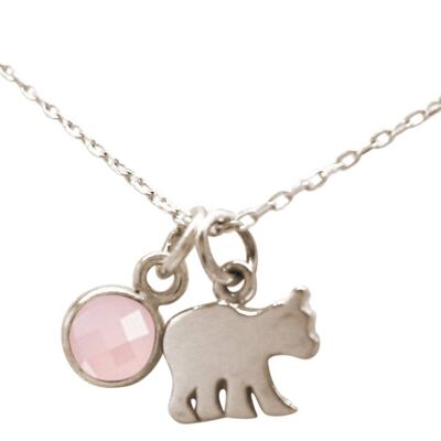 Gemshine Necklace Baby Bear ROSE QUARTZ Pendant 925 Silver