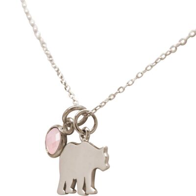 Gemshine Necklace Bear, Bear Mom or Bear Daddy ROSE QUARTZ