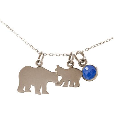 Gemshine necklace bear mom, bear dad, baby bear BEAR with SAPPHIRE