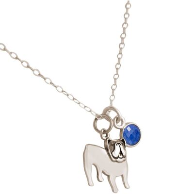Gemshine bulldog dog necklace with blue sapphire pendant