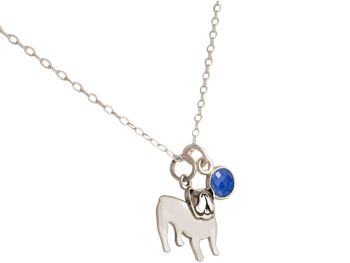 Collier chien bouledogue Gemshine avec pendentif saphir bleu 1