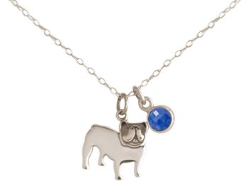 Collier chien bouledogue Gemshine avec pendentif saphir bleu 4