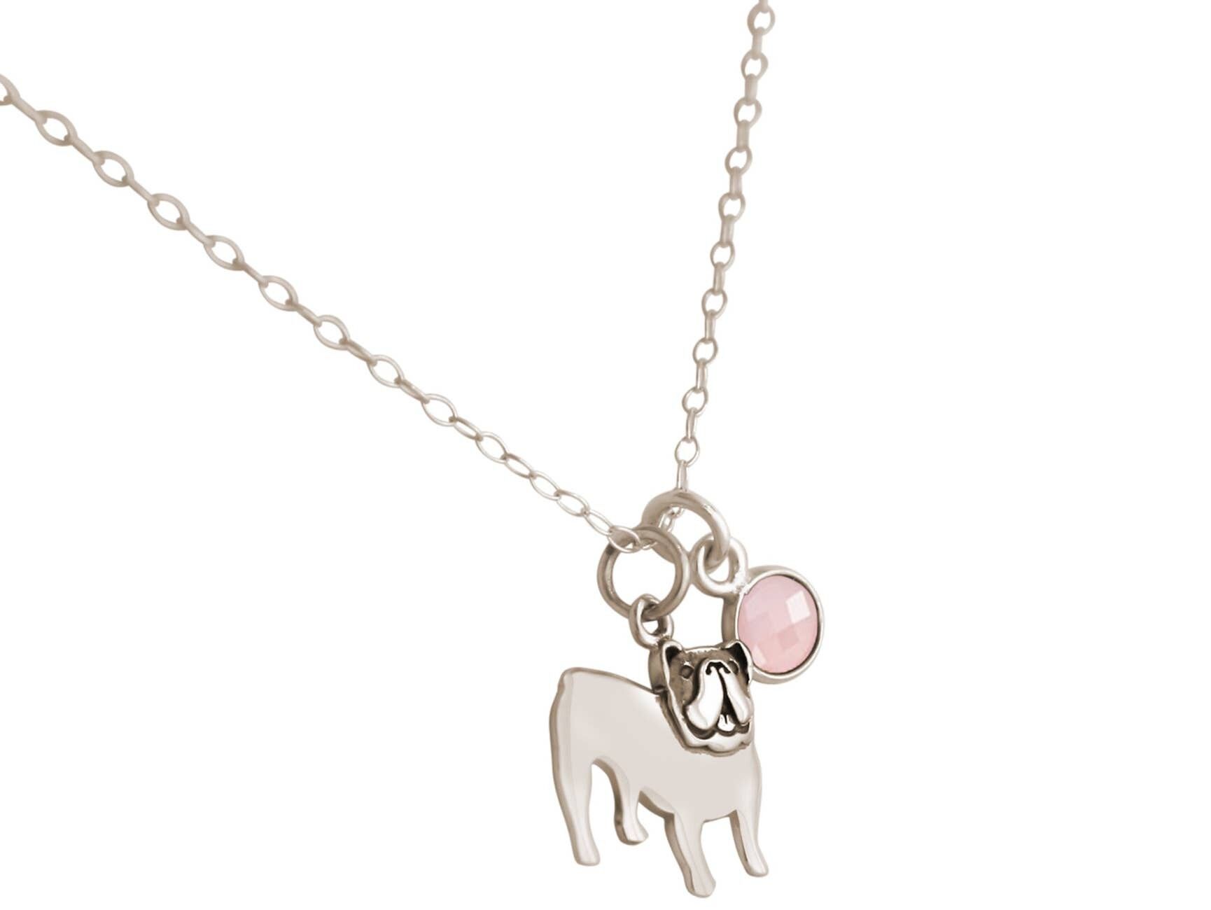 Gemshine Halskette Bulldoge Hund mit Rosenquarz Anhänger
