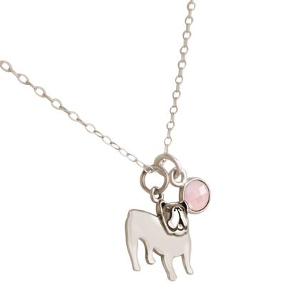 Gemshine bulldog dog necklace with rose quartz pendant