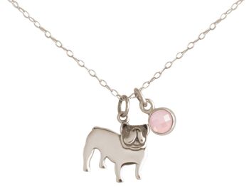 Collier de chien bouledogue Gemshine avec pendentif en quartz rose 4