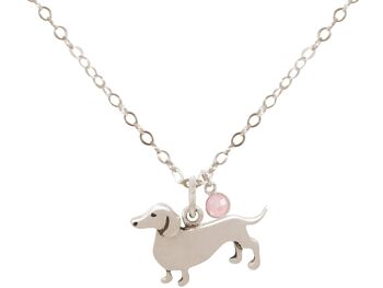 Collier Gemshine Pendentif Chien Teckel Quartz Rose 4