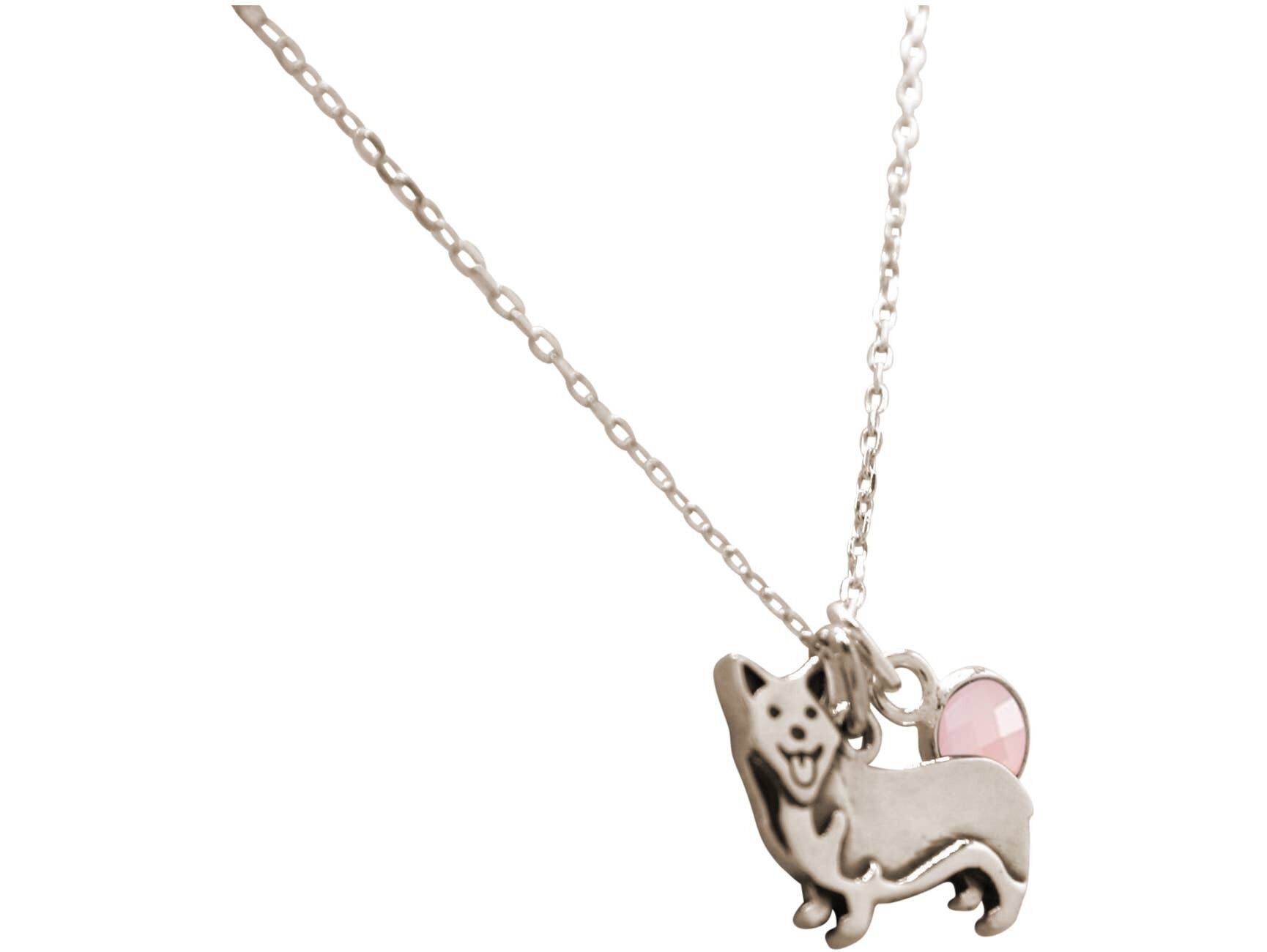 Gemshine Halskette Dackel, Welsh Corgi Hund Rosenquarz