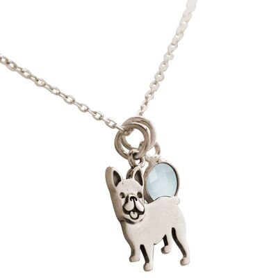 Gemshine Necklace French Bulldog Dog with Chalcedony