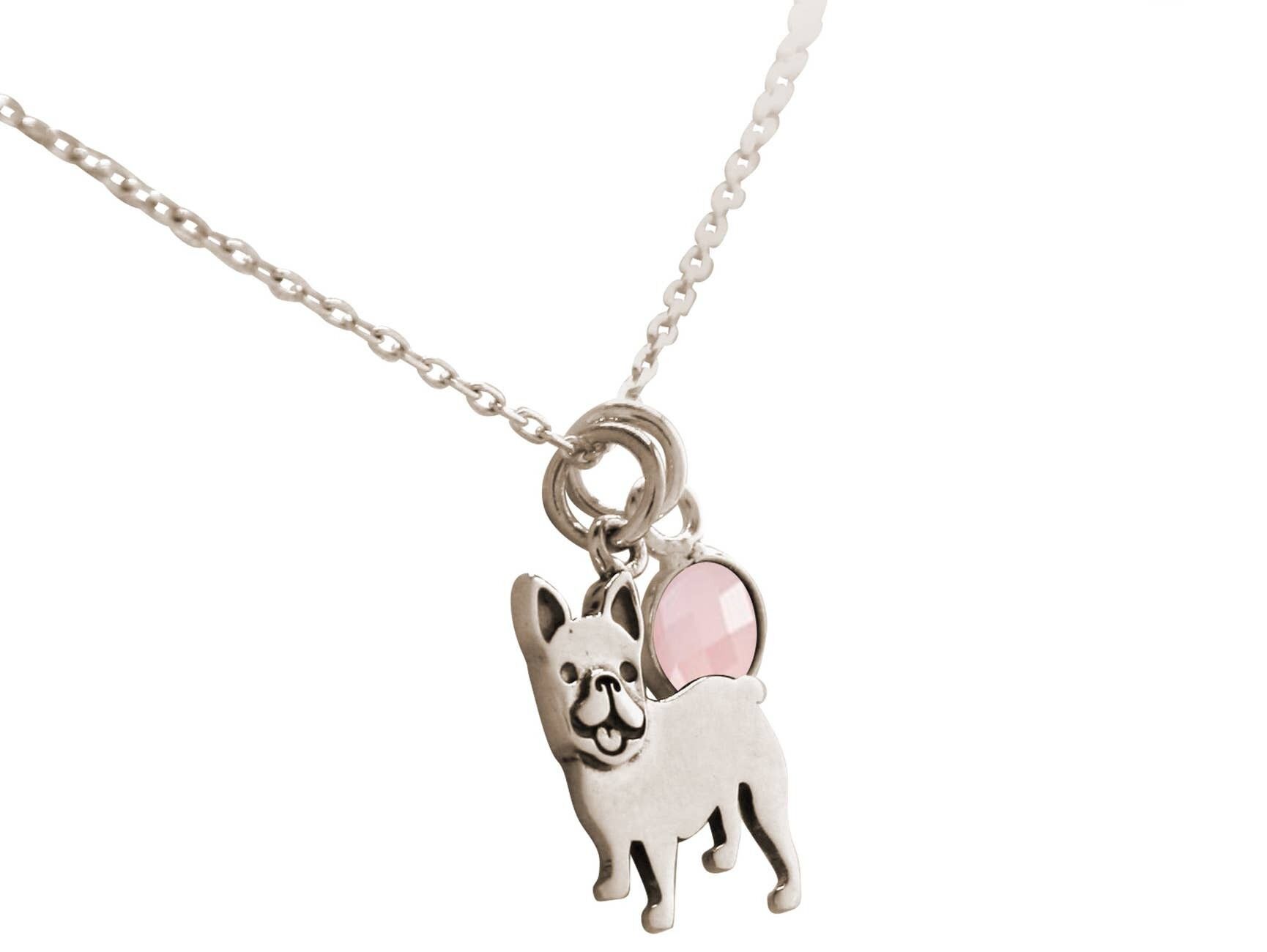 Gemshine collana cane bulldog francese con quarzo rosa