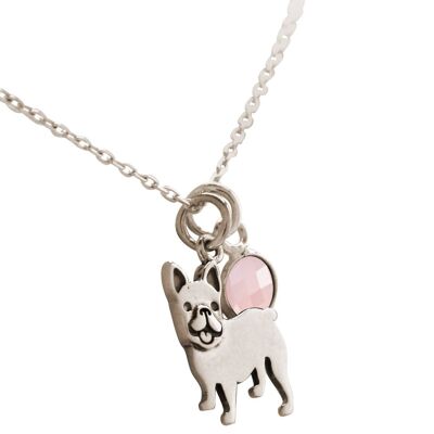 Gemshine collana cane bulldog francese con quarzo rosa