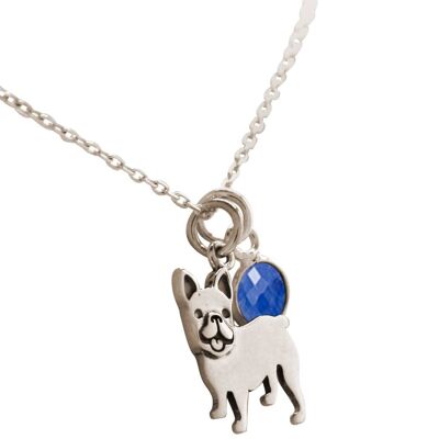 Gemshine Necklace French Bulldog Dog with Sapphire