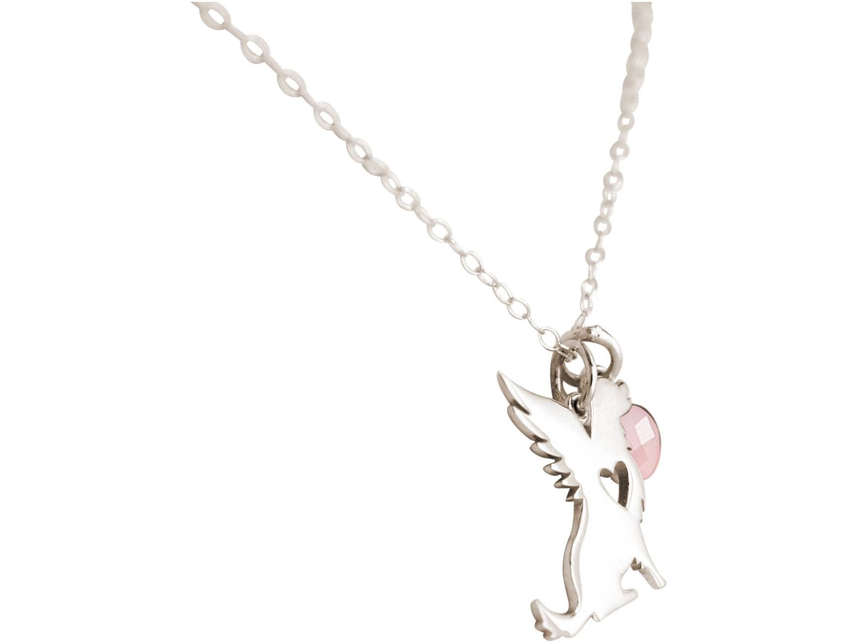 Collar Gemshine colgante perro con alas CUARZO ROSA