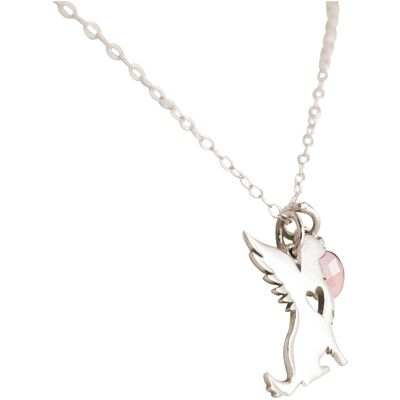 Gemshine necklace dog with wings pendant ROSE QUARTZ