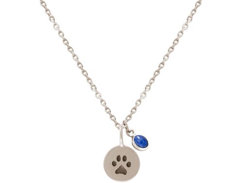 Gemshine Halskette Hund, Katze Pfote Tatze Blauer Saphir
