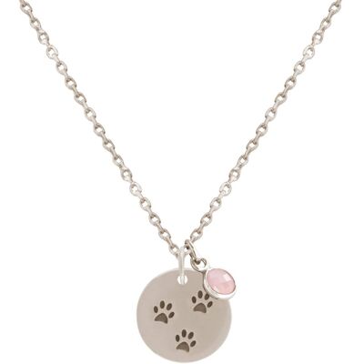 Gemshine necklace dog, cat paws paws with rose quartz