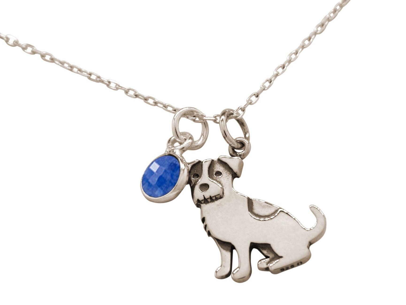 Collana Gemshine cane Jack Russell Terrier con zaffiro