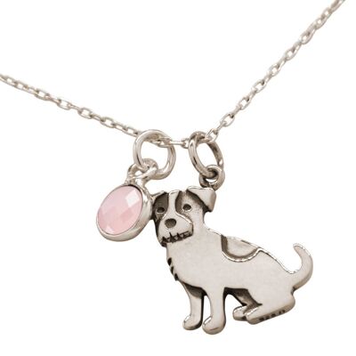 Gemshine Necklace Jack Russell Terrier Dog, Rose Quartz