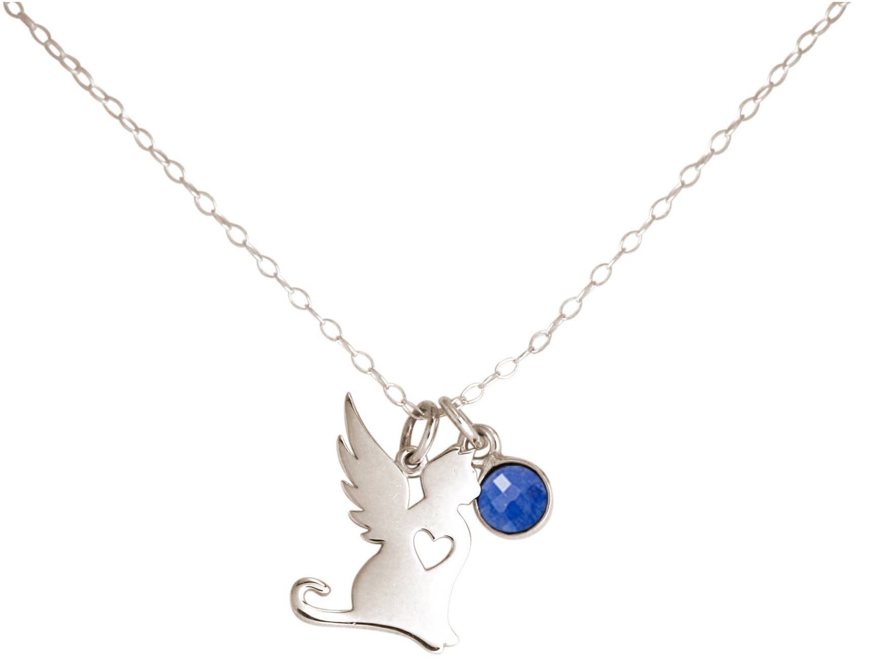 Collana Gemshine con ali di gatto e pendente con zaffiro