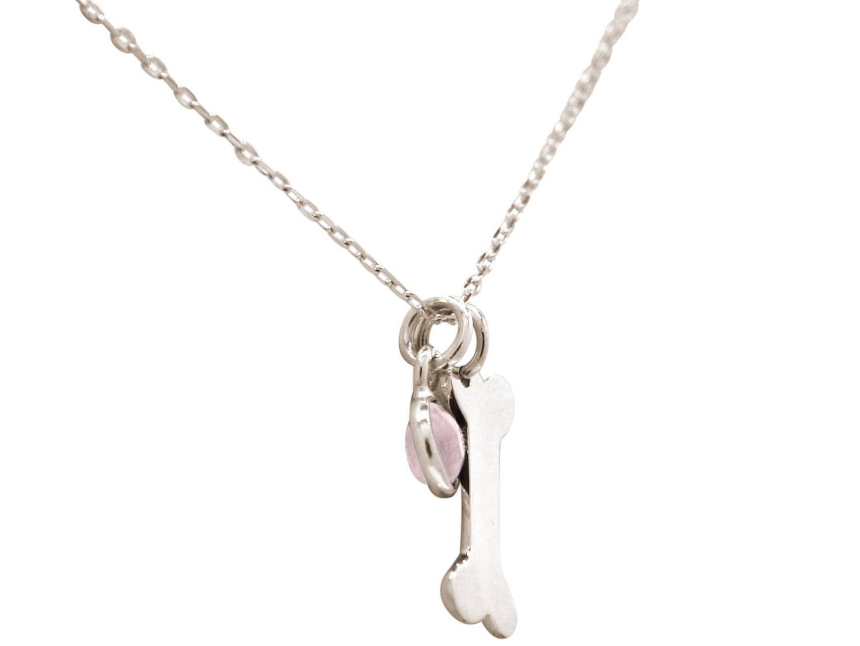 Collana in osso gemma per cane con pendente in quarzo rosa