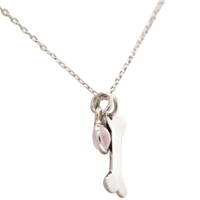 Gemshine bone necklace for dog with rose quartz pendant