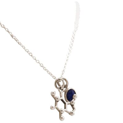 Gemshine Necklace Caffeine, Theine Molecule Pendant SAPPHIRE