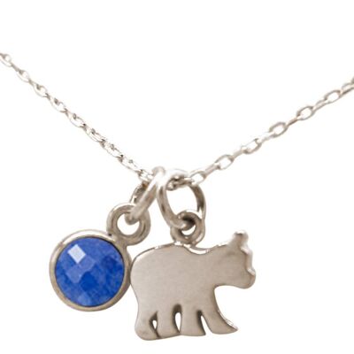 Gemshine necklace with baby bear SAPPHIRE pendant 925